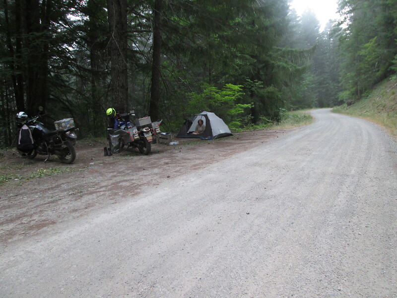 camping on the side of a gravel road.