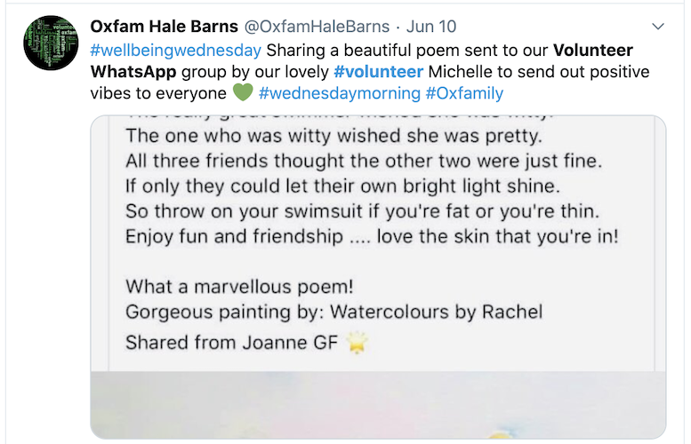 Whats App Example Tweet that is an
example of using WhatsApp with or for volunteers